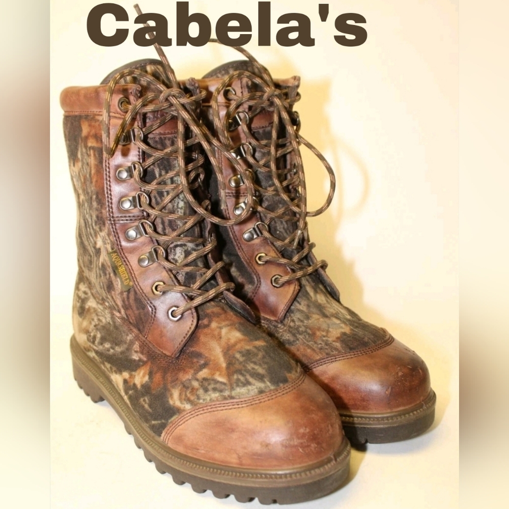 Cabela's Mens 10 M Brown Leather Camouflage Canvas Hunting Boots 81-1653